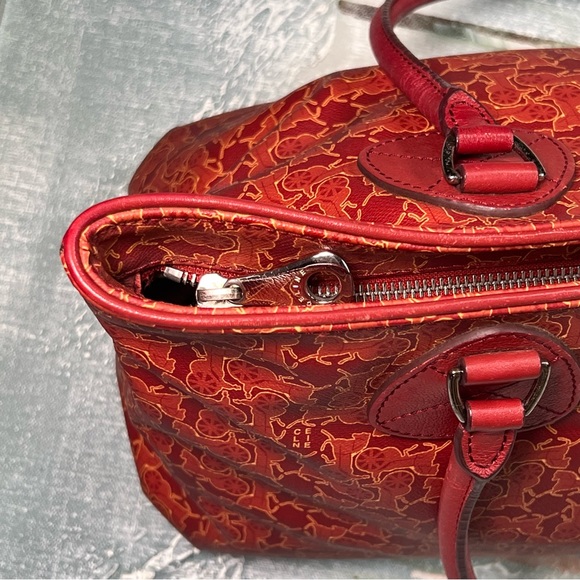 Céline Vintage Le Horse Carriage Saluki Monogram Tote Orange Red Tone & Silver - Picture 15 of 16